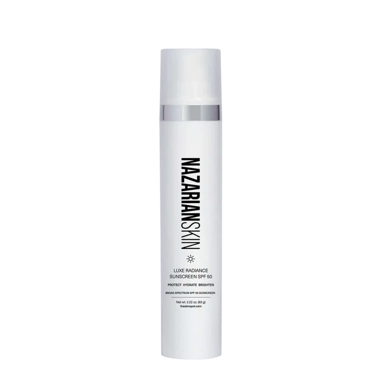 NazarianSkin Luxe Radiance Sunscreen SPF 50 2.2 oz broad spectrum face sunscreen protecting skin hydrating and boosting glow