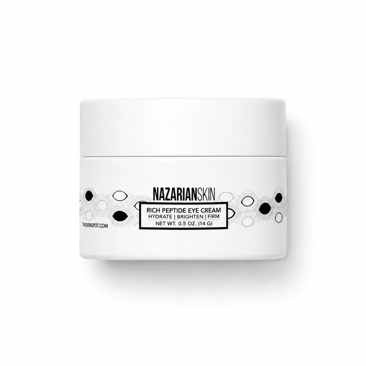 NazarianSkin Rich Peptide Eye Cream jar for dry skin eye care, hydration, brightening, and firmer looking under eyes