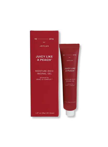 JUICY LIKE A PEACH vaginal moisturizing gel packaging box, 1.22 oz, 30 applications