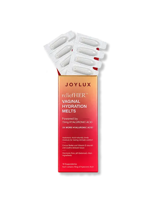 Joylux reliefHER vaginal hydration melts 10-pack box, hormone-free hyaluronic acid melts for dryness