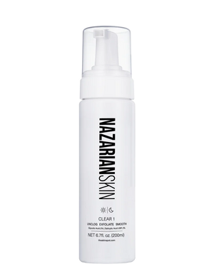 Nazarian Skin Clear 1 serum bottle with glycolic and salicylic acid for acne treatment and skin exfoliation