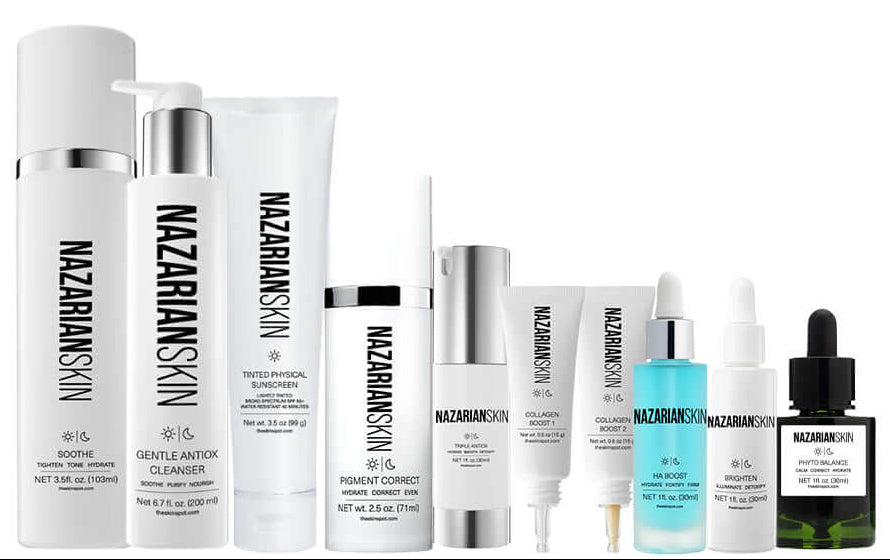 Nazarian Skin skincare products for pregnancy and breastfeeding on a white background