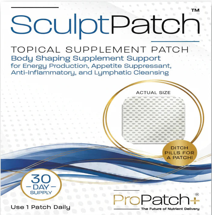SculptPatch topical supplement patch packaging on a white background