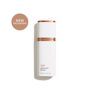 TNS Advanced Serum bottle with 'New Packaging' label on a white background