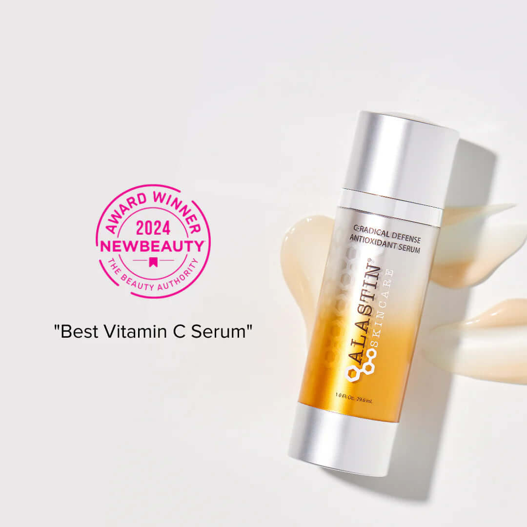 alastin c-radical defense antioxidant serum award winning product with packaging and texture display