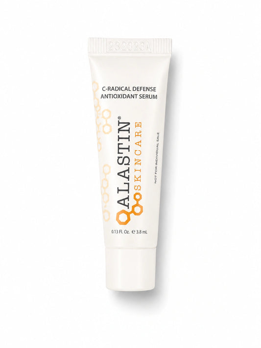 Alastin C-Radical Defense Antioxidant Serum sample tube with antioxidant support for brighter, healthier skin.