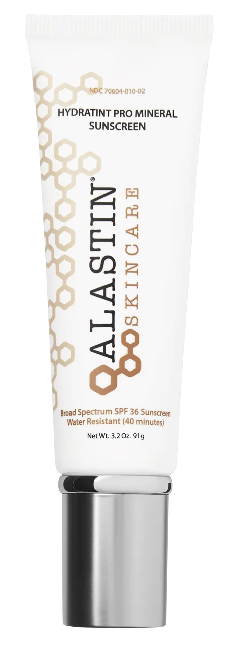 alastin tinted sunscreen SPF 36 mineral sunscreen front view with hydrating tinted formula for smooth even skin tone