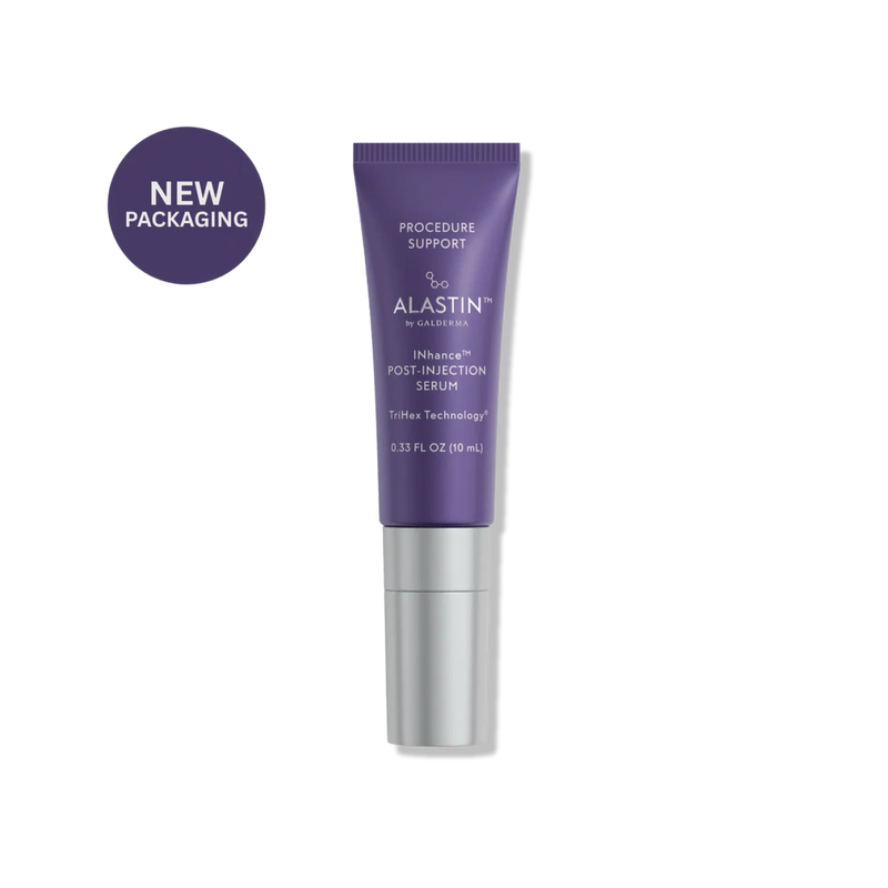 ALASTIN INhance Post-Injection Serum purple packaging with TriHex Technology and cooling applicator tip for facial skin care