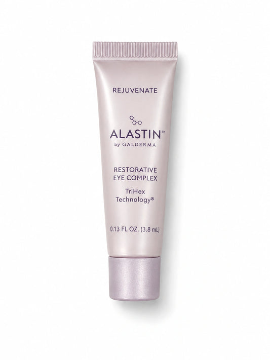Alastin Restorative Eye Treatment sample tube with TriHex Technology for smoother eye area and refreshed-looking skin cream.