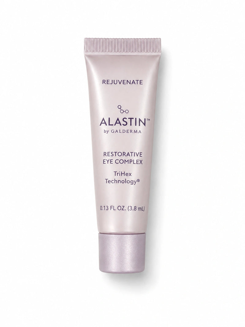 Alastin Restorative Eye Treatment sample tube with TriHex Technology for smoother eye area and refreshed-looking skin cream.