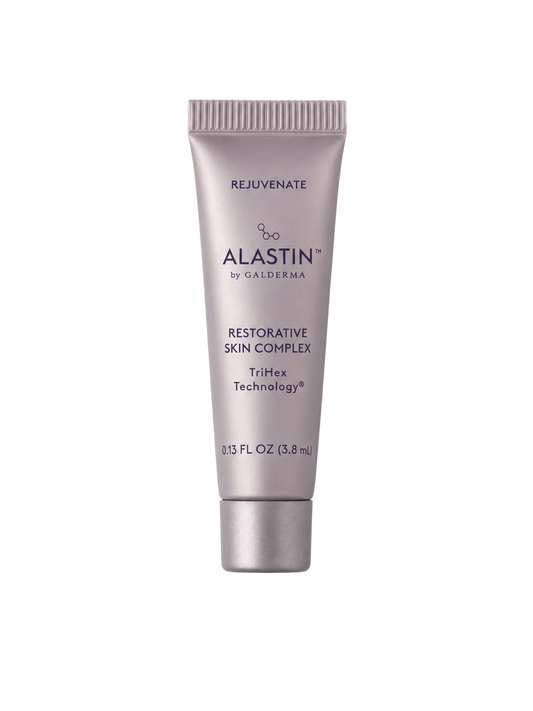 Alastin Restorative Skin Complex sample tube with TriHex Technology for smoother, firmer skin and restorative skincare care