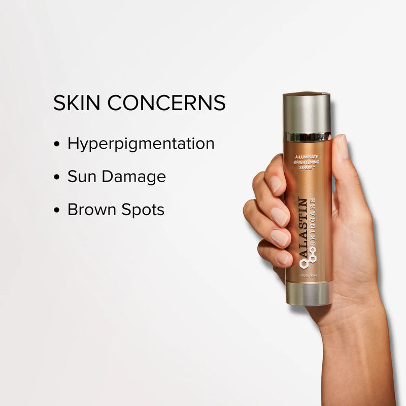 Alastin Skincare A-Luminate Brightening Serum targeting hyperpigmentation, sun damage and visible brown spots