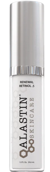 Close up of Alastin Skincare Renewal Retinol 0.5 retinol serum showing product detail for smoother skin texture