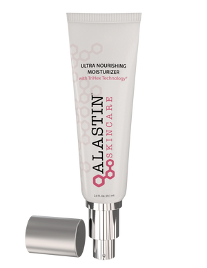 Alastin Skincare Ultra Nourishing Moisturizer with cap removed showing packaging detail and TriHex Technology cream for skin