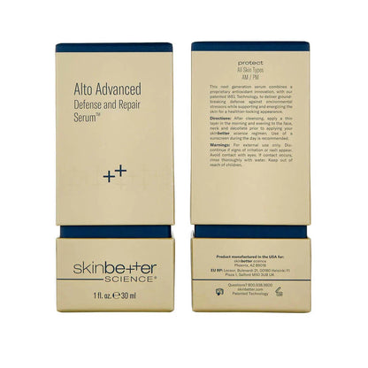 Alto Advanced Defense and Repair Serum packaging front and back box showing product details and usage information