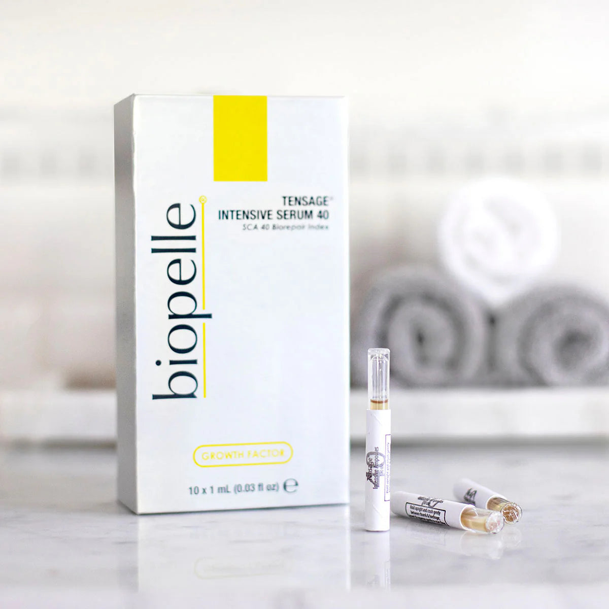 Biopelle Tensage Intensive Serum 40 ampoules fanned out — growth factor serum for skin brightening and post-procedure healing