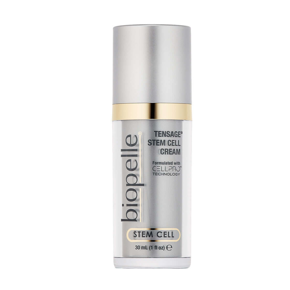 Biopelle Tensage Stem Cell Cream bottle with CellPro, retinol, and peptides for fine lines, wrinkles and smoother face skin.