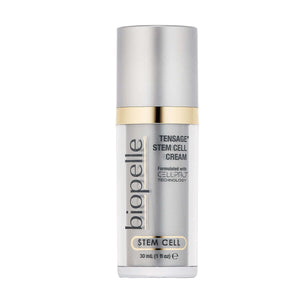 Biopelle Tensage Stem Cell Cream bottle with CellPro, retinol, and peptides for fine lines, wrinkles and smoother face skin.