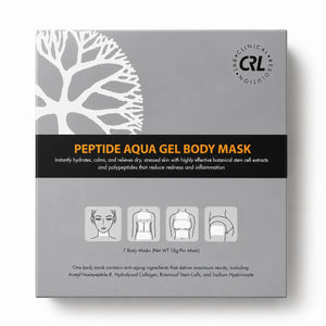 CRL Peptide Aqua Gel Body Mask box with collagen, sodium hyaluronate, and peptides for hydrated, calm body skin texture.