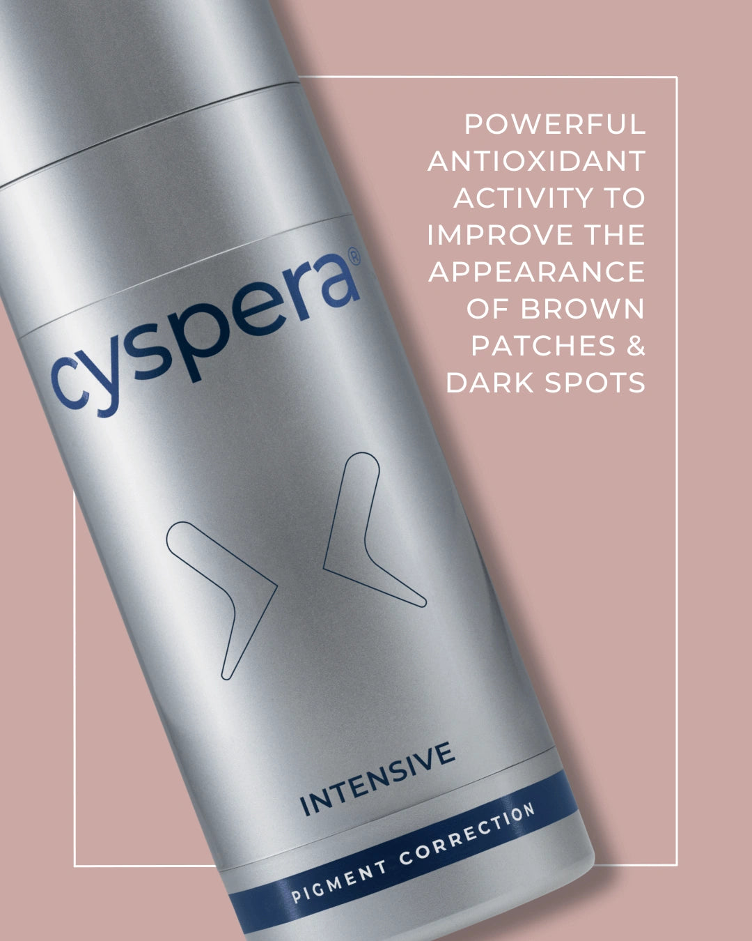 Cyspera Intensive 7 close-up graphic highlights antioxidants for brown patches, dark spots and pigment correction skin care.