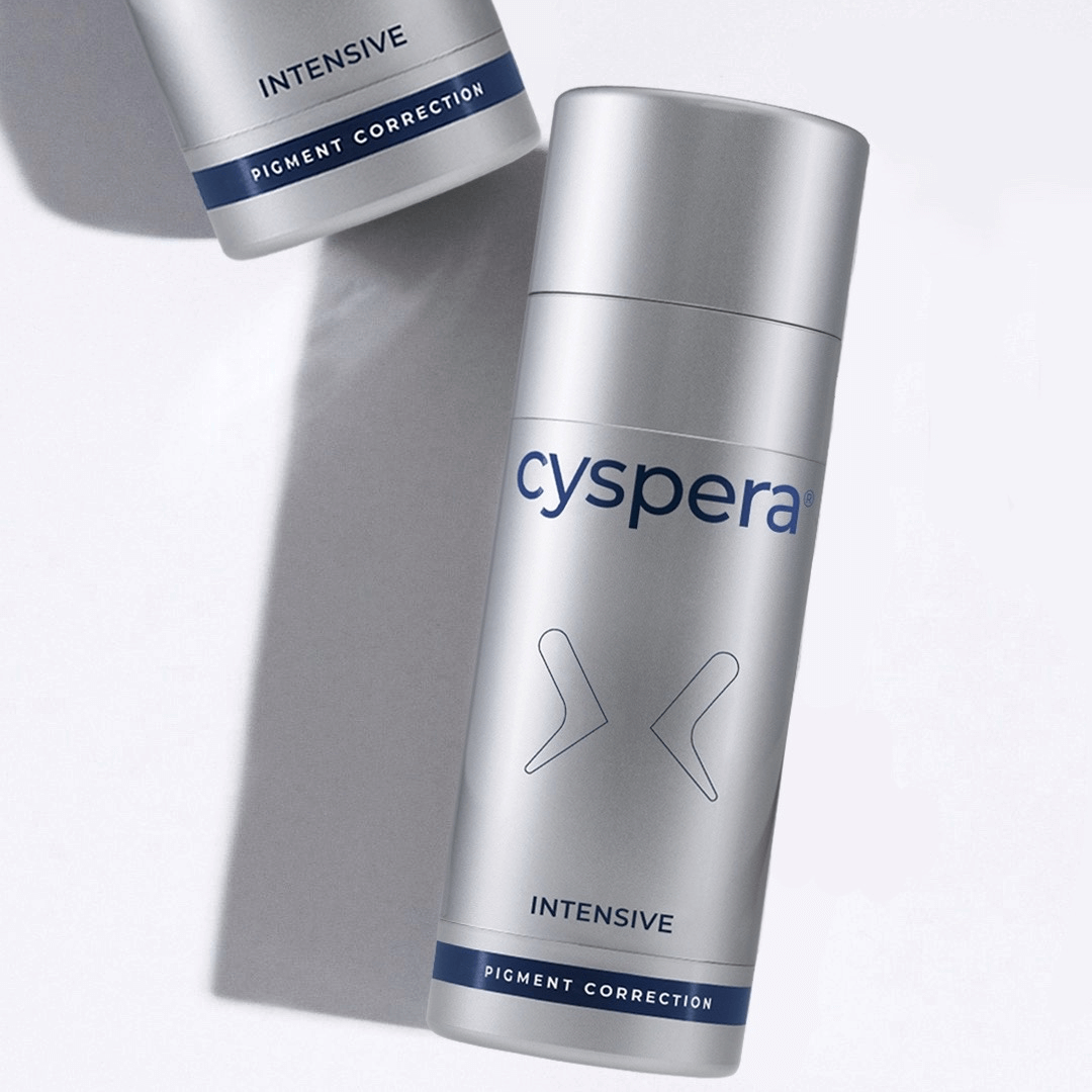 Cyspera Intensive 7 bottle and cap for pigment correction with 7% cysteamine for dark spots and uneven skin tone care daily.