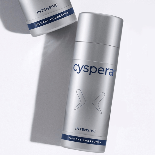 Cyspera Intensive 7 bottle and cap for pigment correction with 7% cysteamine for dark spots and uneven skin tone care daily.