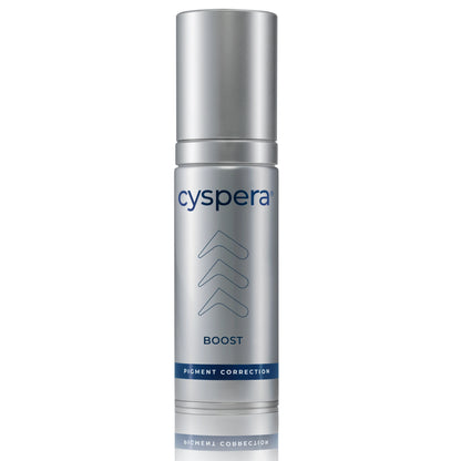 Cyspera Boost bottle closeup for pigment correction in Original Boost Bundle for dark spots and uneven tone routine care kit