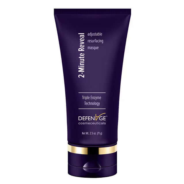 DefenAge 2 Minute Reveal Masque purple tube with Triple Enzyme Technology for exfoliating, resurfacing and bright skin care.