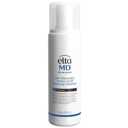 EltaMD Skin Recovery Amino Acid Foaming Cleanser bottle on white background with AAComplex for gentle barrier cleansing use.