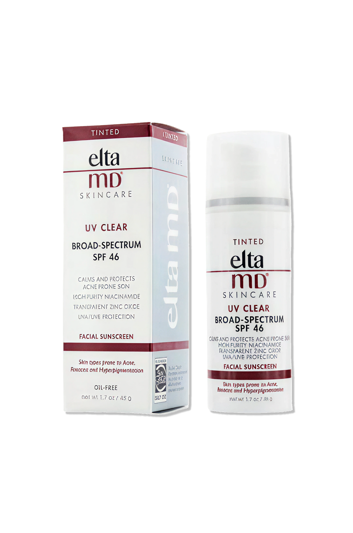 EltaMD UV Clear Tinted SPF 46 broad-spectrum facial sunscreen box and bottle