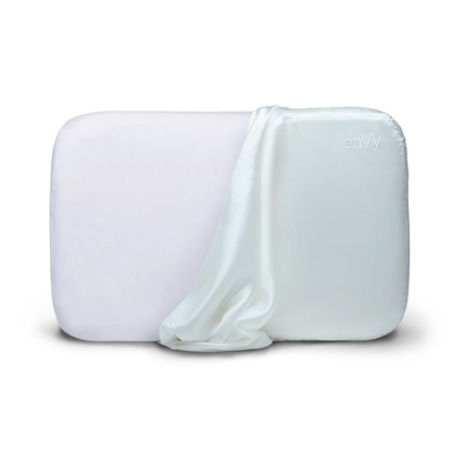 enVy copper and hyaluronic acid anti-wrinkle neck support pillow with white mulberry silk pillowcase for side and back sleepers