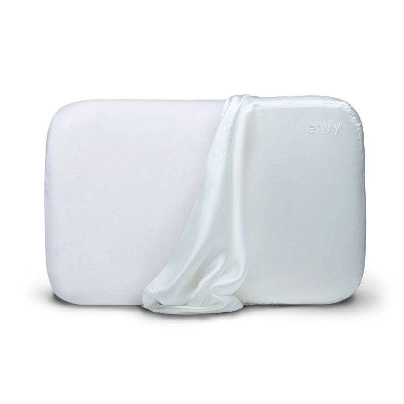 enVy copper and hyaluronic acid anti-wrinkle neck support pillow with white mulberry silk pillowcase for side and back sleepers
