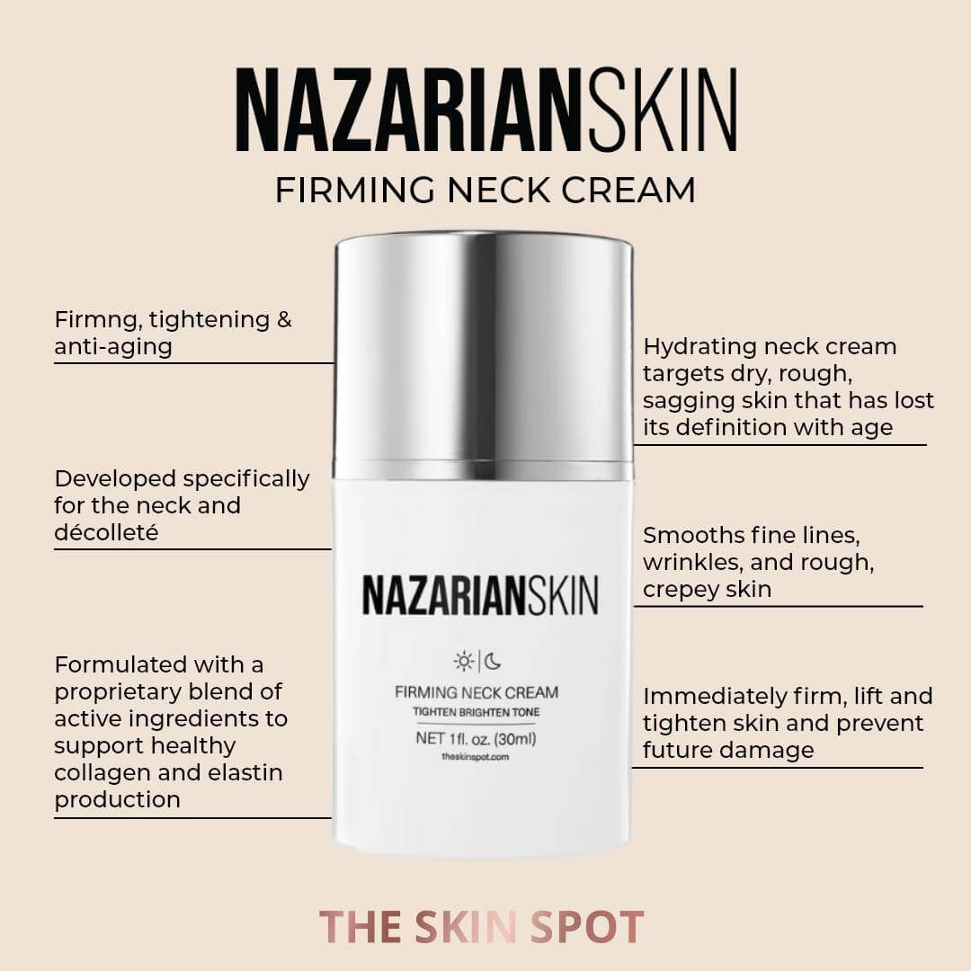 NazarianSkin firming neck cream helps tighten sagging skin, smooth fine lines and improve neck and décolleté firmness