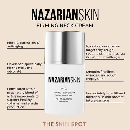 NazarianSkin firming neck cream helps tighten sagging skin, smooth fine lines and improve neck and décolleté firmness