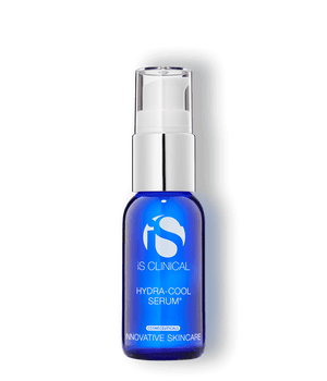 iS Clinical Hydra-Cool Serum blue pump bottle for cooling hydration, red skin relief and soothing sensitive skin care daily.