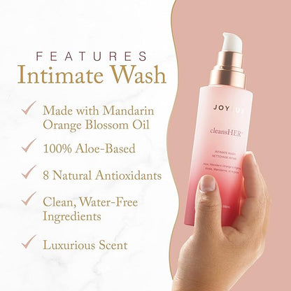 Joylux CleansHER Intimate Body Wash features aloe-based formula with mandarin orange oil and natural antioxidants