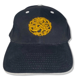 NazarianSwag brushed cotton baseball cap in navy with gold embroidered logo and white trim on the curved brim.