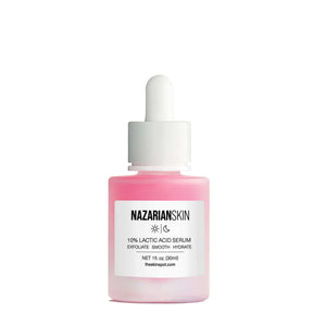 NazarianSkin 10% lactic acid exfoliating AHA serum with hyaluronic acid to smooth texture brighten skin tone and hydrate face