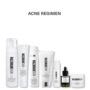 NazarianSkin Acne Regimen with glycolic acid, salicylic acid, retinol, sunscreen, polish, and moisturizer