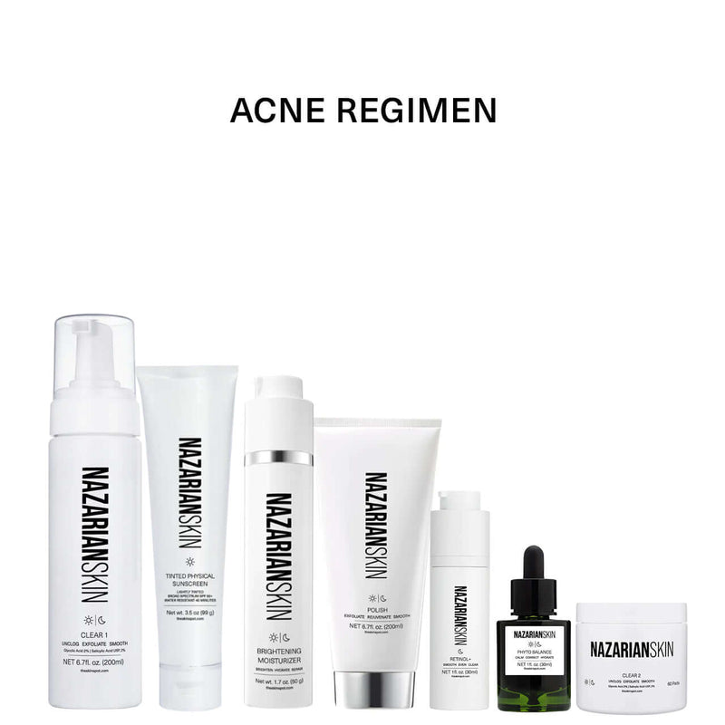 NazarianSkin acne regimen skincare kit with niacinamide salicylic acid and retinol designed to reduce breakouts and oil