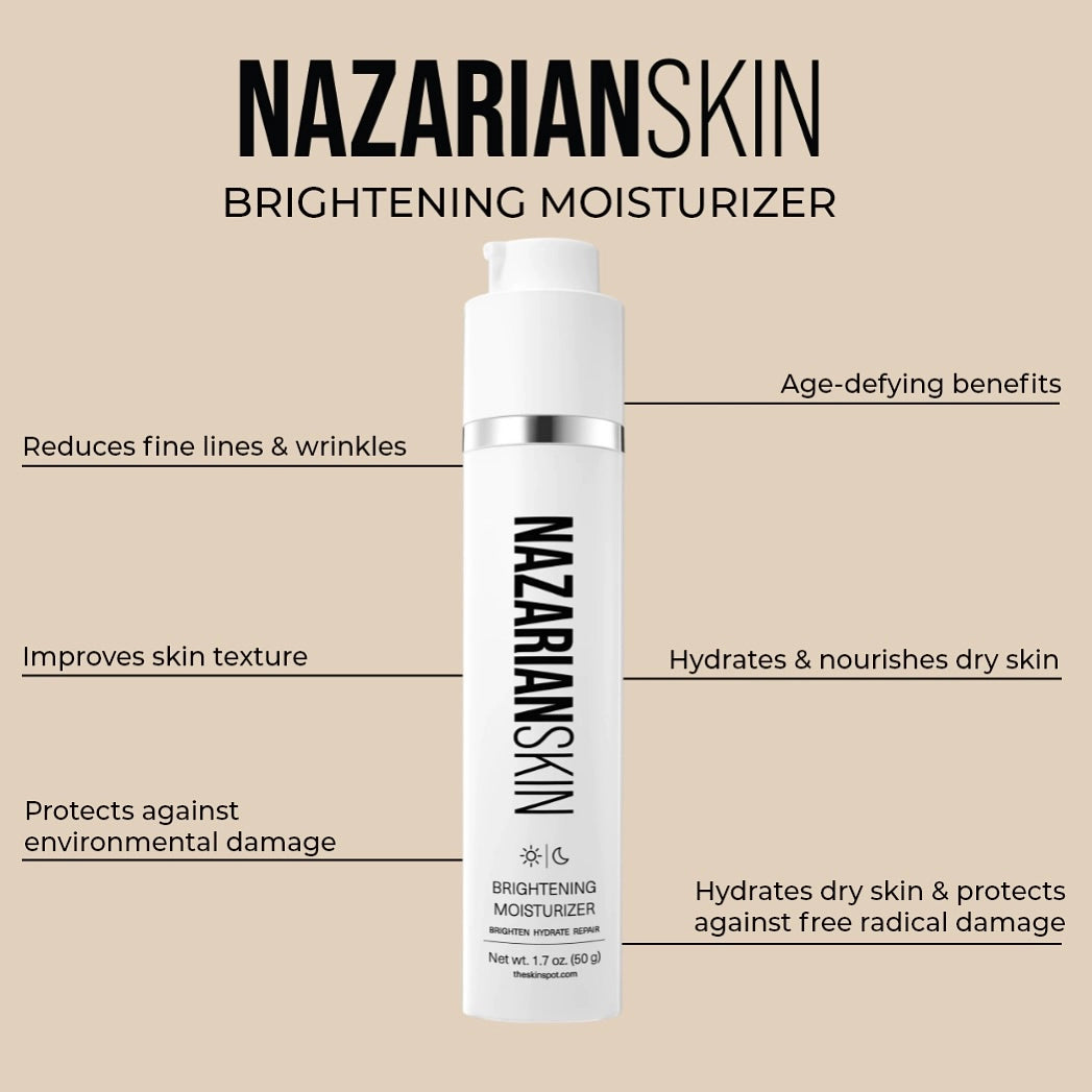 NazarianSkin Brightening Niacinamide Moisturizer reduces fine lines, evens skin tone, boosts hydration, and strengthens skin barrier.