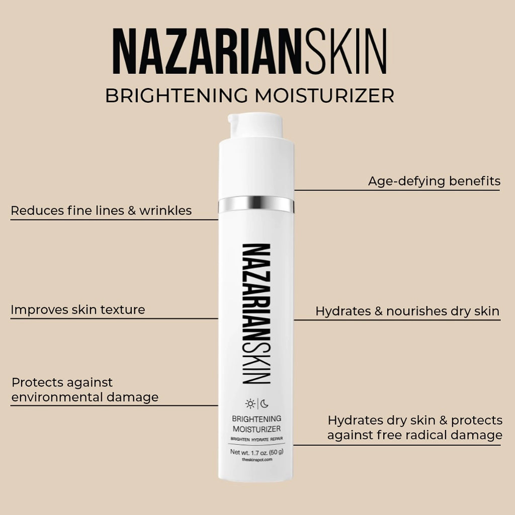 NazarianSkin Brightening Niacinamide Moisturizer reduces fine lines, evens skin tone, boosts hydration, and strengthens skin barrier.