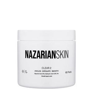 NazarianSkin Clear 2 Gly Sal exfoliating pads with glycolic acid and salicylic acid that unclog pores reduce acne breakouts.