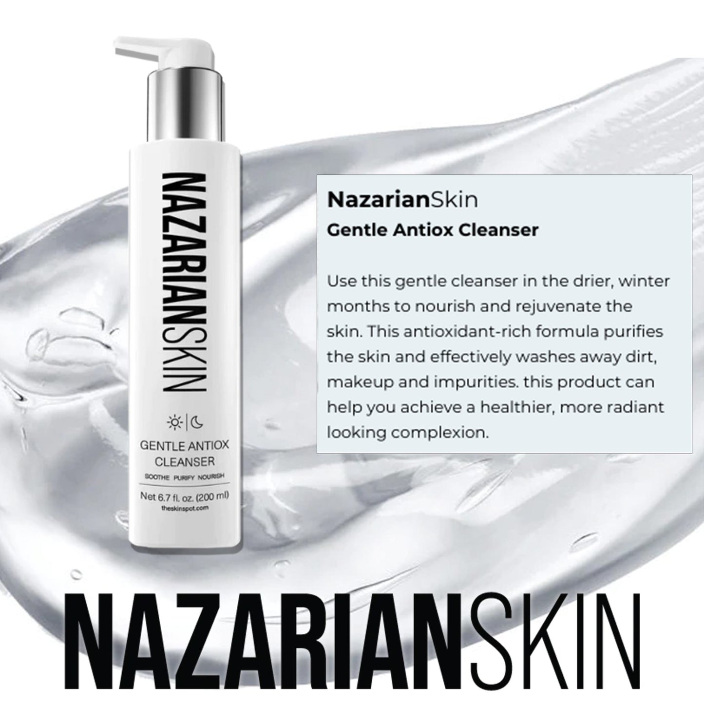 NazarianSkin Gentle Antiox Green Tea Cleanser nourishes and rejuvenates skin in winter, removes impurities, and promotes a radiant complexion