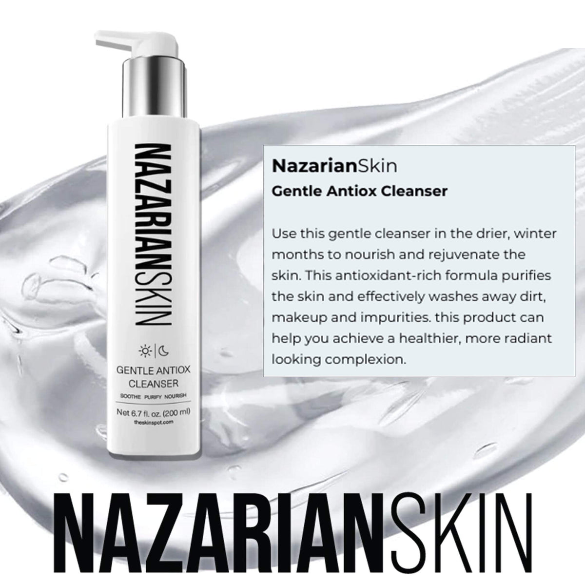 NazarianSkin gentle antioxidant cleanser with green tea that removes impurities, soothes skin and supports healthy hydration