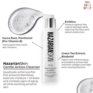 NazarianSkin gentle antioxidant cleanser with green tea and panthenol that purifies skin removes impurities.