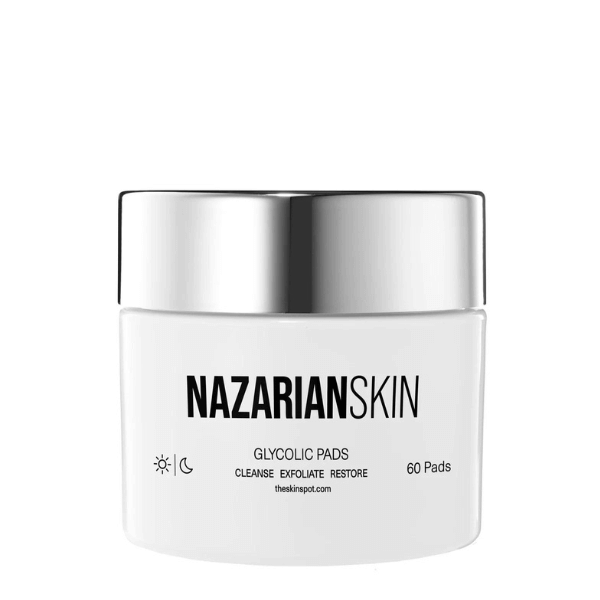 NazarianSkin glycolic exfoliating pads with antioxidants that remove dead skin cells and improve tone and skin clarity.