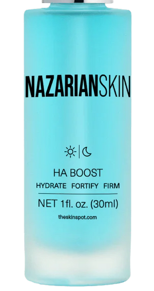 NazarianSkin HA Boost hydrating hyaluronic acid serum bottle with peptides that plumps skin improves firmness hydration.