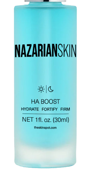 NazarianSkin HA Boost hydrating hyaluronic acid serum bottle with peptides that plumps skin improves firmness hydration.