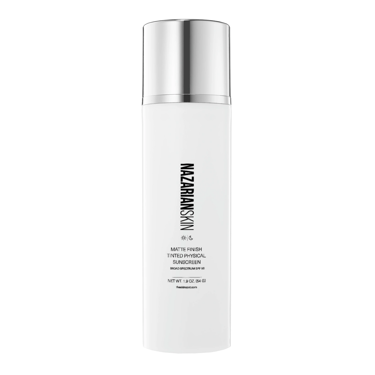 NazarianSkin Matte Finish Tinted Physical SPF50 Sunscreen with zinc oxide protects skin from UVA UVB while controlling shine.